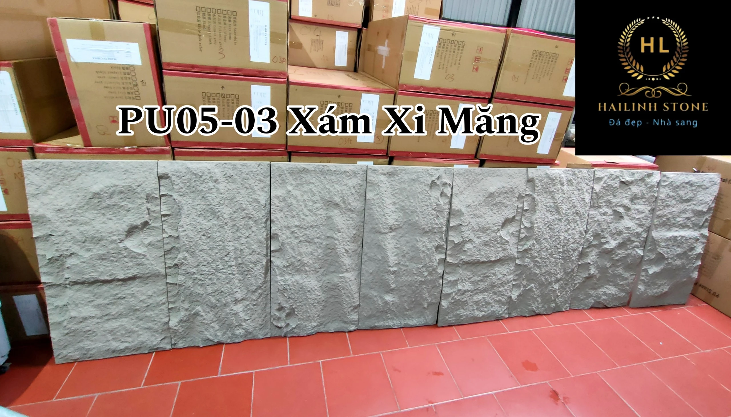 Tấm ốp tường vân đá nấm màu xám xi măng HLPU05-3A-5cm