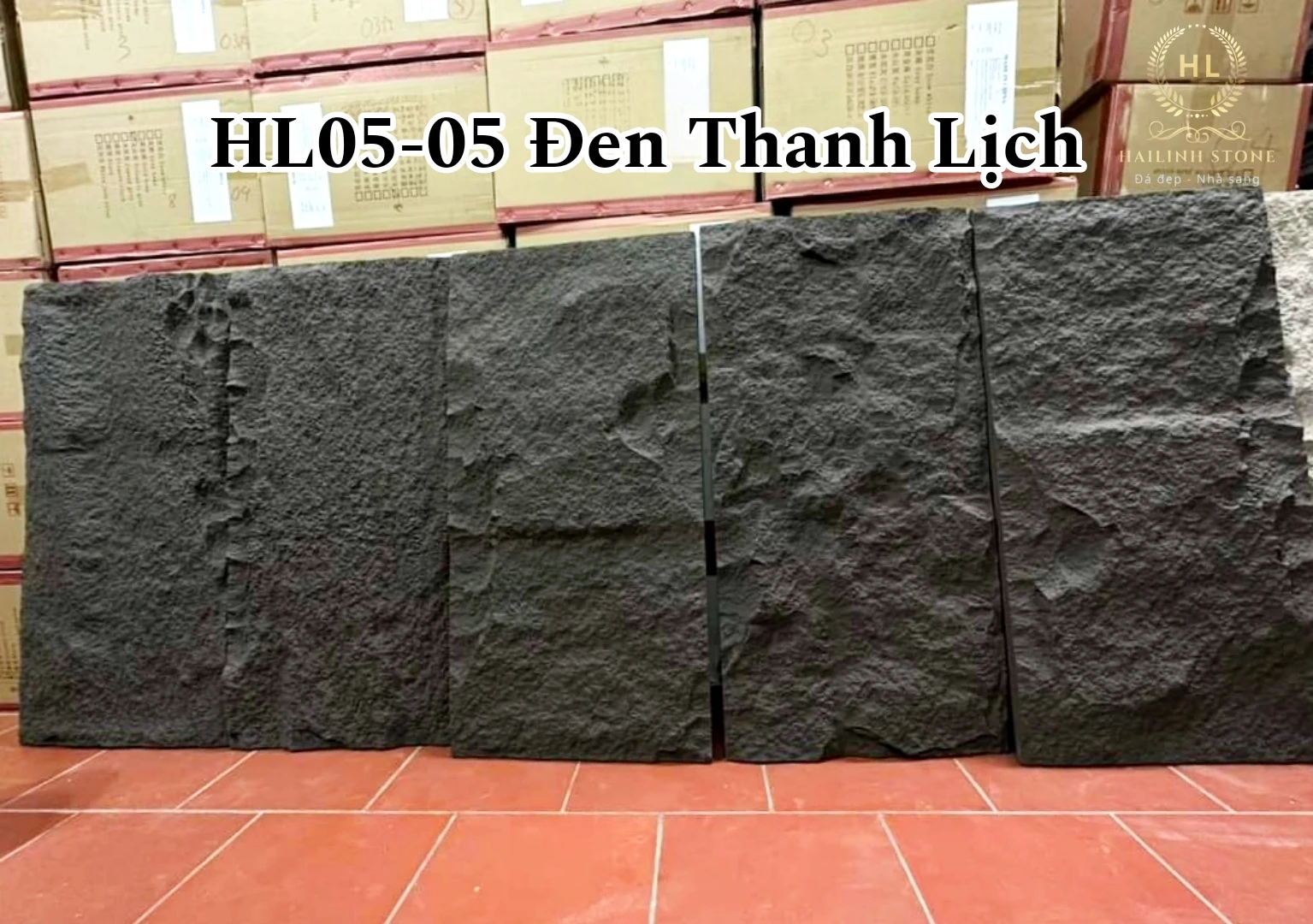 Tấm ốp tường vân đá nấm màu đen thanh lịch HLPU05-05-5cm